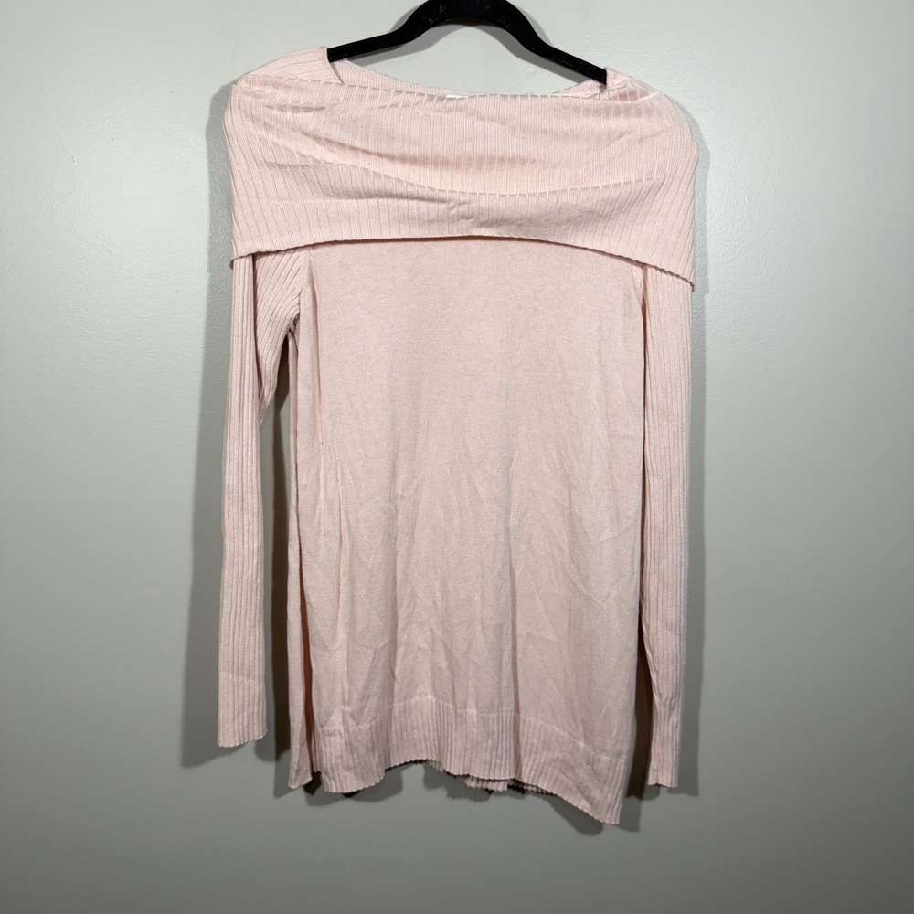 Crown & Ivy Pink Ribbed Knit Long Sleeve‎ Off Shoulder Sweater Size S